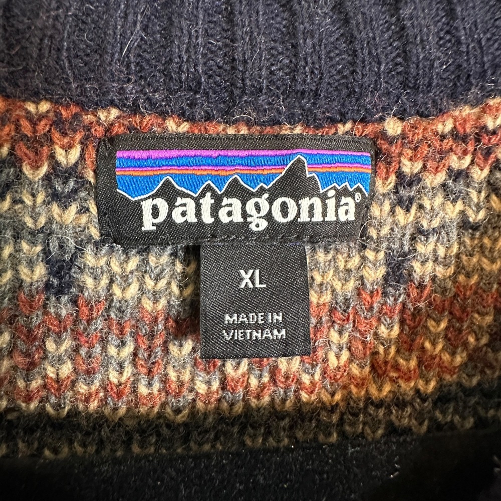 Patagonia Sweater Recycled Wool Cottage Isle XL Knit Fair Isle New Navy - Picture 7 of 15